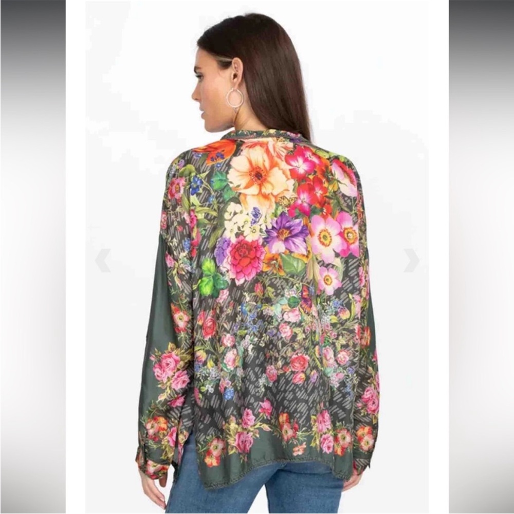 Floral Women's Top - Green and Pink - Picture 2 of 4